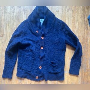 Simons Navy Blue Shawl Collar Cable Knit Cardigan with Brown Buttons